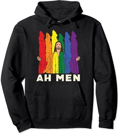 Ah Men Jesus Rainbow Gay Pride Flag LGBTQ Christian Men Felpa con Cappuccio