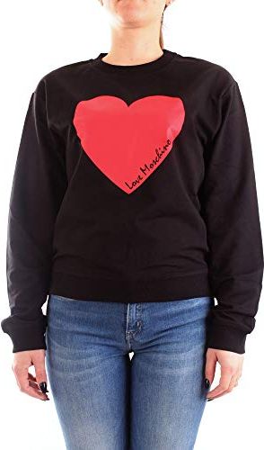 Long Sleeve Stretch Fleece Sweatshirt_Heart & Italic Logo Print_Ribbed Bottom & Cuffs Felpa, Nero (Black C74), 38 Donna