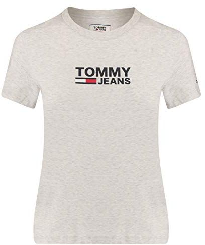 Tommy Jeans Corp Logo Tee T-Shirt, Grigio (Pale Grey Heather 090), Large Donna