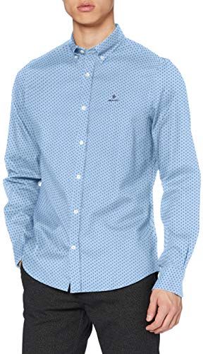 D1. Printed Cherry Blossom Slim BD Camicia, Blu di Capri, S Uomo