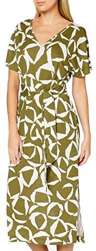 D1. Cresent Bloom Jersey Dress Vestito, Olive Green, M Donna