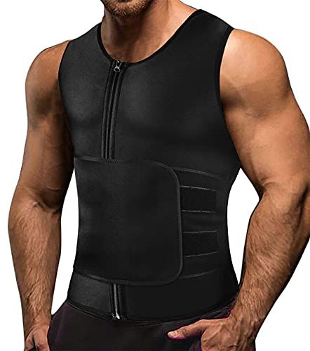 Sauna Sweat Zipper Vest per Perdere Peso Hot Corsetto in Neoprene Vita Trainer Body Top Shapewear Slimming Shirt Workout Suit/Black(Single Belt)/XL