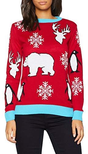 Polar Bear Womens Christmas Jumper Felpa, Rosso (Red), 42 (Taglia Produttore: Small) Donna