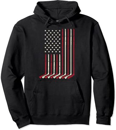 US Flag Ice Hockey Vintage Patriotic Player Men Women Kids Felpa con Cappuccio