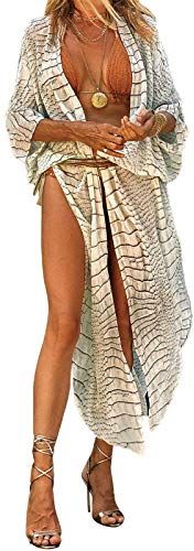 Pareo Bikini Donna Copricostume per Spiaggia Stampa Floreale Cardigan Lungo Abito Stile Bohémien Kimono Taglie Forti Donna per Le Vacanze estive (Serpente, L)