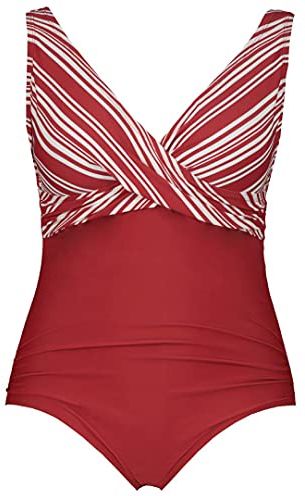 Badeanzug Wickel Streifen Costume Intero, Colore: Rosso, 54 Donna