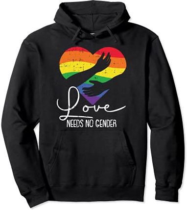 Love Needs No Gender Gay Pride Rainbow Flag LGBT-Q Ally Felpa con Cappuccio