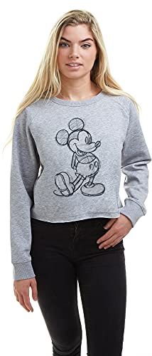 Mickey Sketch Cropped Crew Pullover, Grey Heather, X-Large Donna