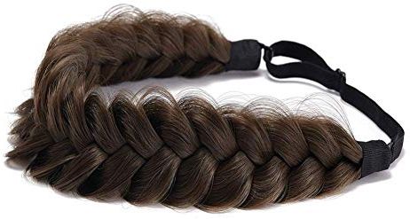 Cerchietto per capelli intrecciato Classic Chunky Wide Plaited Wedding Fluffy Braids Wig Women Girl Beauty Accessory (marrone cioccolato A05)