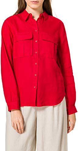Camicia Oversize di Lino a Manica Lunga Donna, Rosso (rosso), 52, Label: 3XL