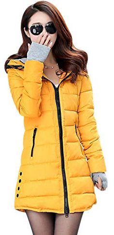 Giubbini da Donna Invernale - Parka Cappotto Lungo Elegante Piumino Giubbino Imbottito con Cappuccio Taglie Forti, Giallo/EU XS = Tag M