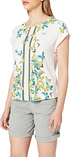 Bluse 1/2 Arm Camicia, off White Ligh Lime Aloe, 46 Donna