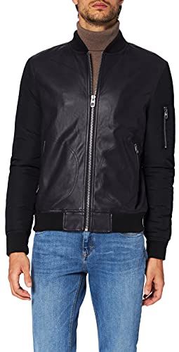 Marchio Amazon - find. Giacca Bomber con Maniche in Nylon Uomo, Nero (Black Black), XL, Label: XL