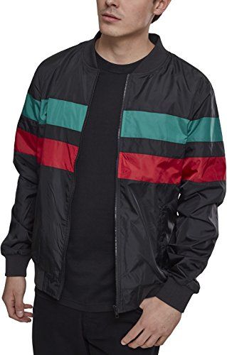 Striped Nylon Jacket Giacca, Multicolore (Black/Fire Red/Green 01269), M Uomo