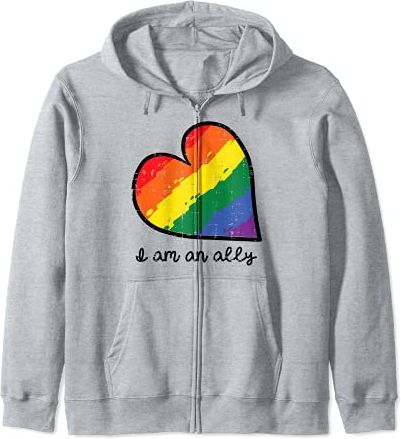 I Am An Ally Heart Gay Rainbow Pride LGBTQ Support Men Women Felpa con Cappuccio