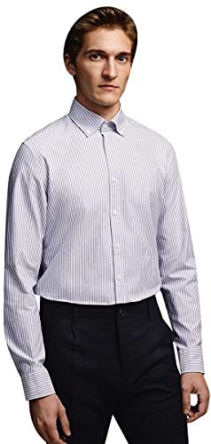Extra Slim Langarm mit Button-Down Kragen Soft Gestreift Smart Business Camicia Formale, Blu (Blau 12), 48 (Taglia Produttore: 42) Uomo