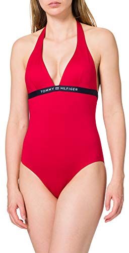 One-Piece Halter Parte Superiore del Bikini, Rosso primario, XL Donna