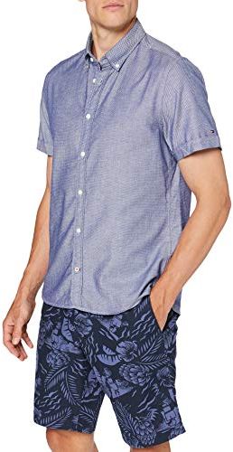 Slim Flex Co/li Dobby Shirt S/s Camicia, Blu (Blue), X-Small Uomo