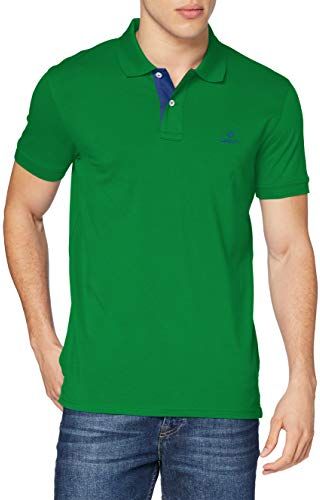 Contrast Collar Pique SS Rugger Polo, Verde Felce, XS Uomo