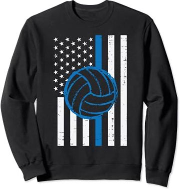 US Flag Blue Line Volleyball Vintage Patriotic Police Cop Felpa