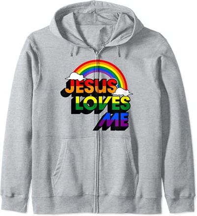 Jesus Loves Me Gay Rainbow Funny Cute Christian LGBTQ Pride Felpa con Cappuccio