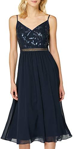 Marchio Amazon - TRUTH & FABLE Vestito Midi in Chiffon Donna, Rosa (Paillettes a foglia marina), 38, Label: XXS