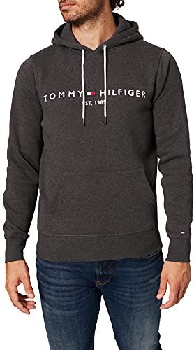 Tommy Logo Hoody Felpa, Grigio (Dark Grey Heather), XXL Uomo