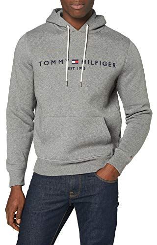 Tommy Logo Hoody Felpa, Grigio, S Uomo