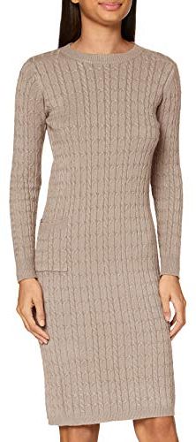 Knitted Cabel Dress Vestito Casual, Taupe, L Donna