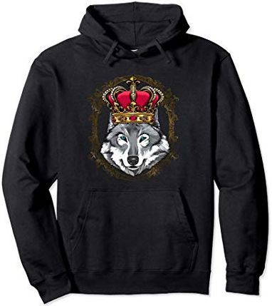 King Wolf Wearing Crown - Queen Wolf Animal Felpa con Cappuccio