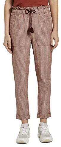 Leinen Relaxed Pantaloni, 24113/Brown White Vertical, 42 Donna