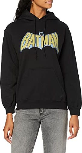Official Batman Retro Logo Womens Hooded Sweatshirt Felpa, Nero (Black), S Donna