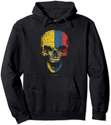 Maglietta Teschio Bandiera Ecuador Cranio Skull Felpa con Cappuccio