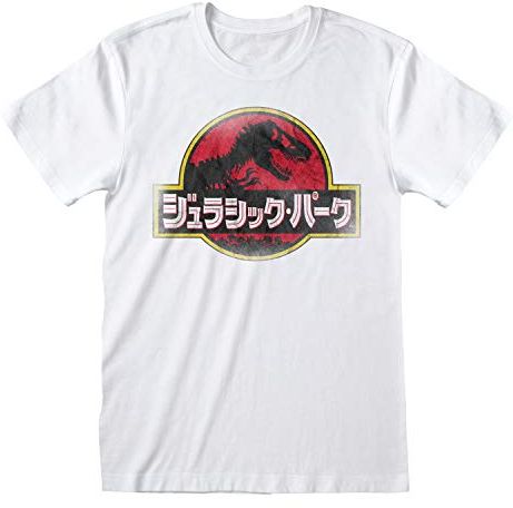 Jurassic Park Japanese Logo Women's Boyfriend Fit T-Shirt White, Donna