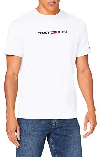 Tommy Jeans Tjm Straight Logo Tee Camicia, Bianco, X-S,Mall Uomo