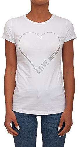 Logo And Glitter Heart_Short Sleeve T-Shirt, Bianco (Optical White A00), 42 (Taglia Produttore: 40) Donna
