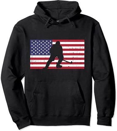 US Flag Ice Hockey Player Vintage Patriotic Men Women Kids Felpa con Cappuccio