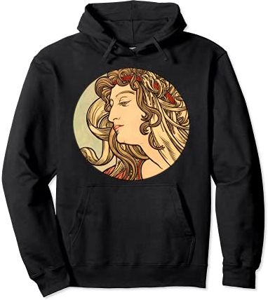 Great Nouveau Art Bellissimo dipinto Donna Alphonse Mucha Felpa con Cappuccio