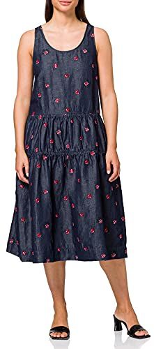 Embroidered Allover Ladybirds_Chambray Sleeveless Dress Vestito, Blu (Embroidery 8001), 46 (Taglia Produttore: 44) Donna