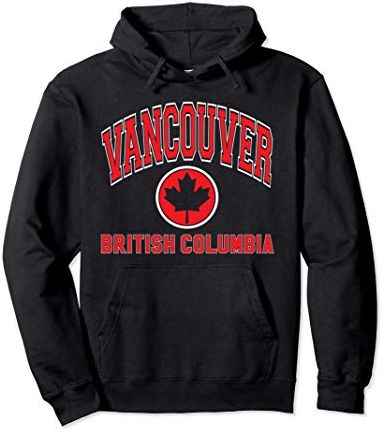 Vancouver Canada Maple Leaf Varsity Style Red Print Felpa con Cappuccio