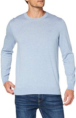 D1. Cotton Cashmere Crew Pullover, Lt Blu Melange, M Uomo