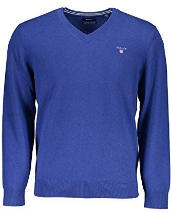 Superfine Lambswool V-Neck Sweater Felpa, Blu (Yale Blue), Medium Uomo