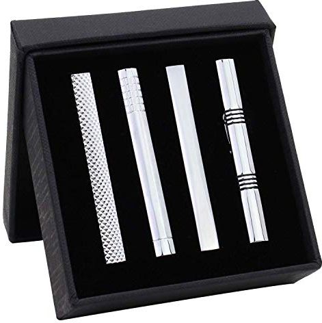 4PCS Fermacravatte per Uomo Tie Bar Set di Clip per Cravatte Normali Cravatta Wedding Clip di Affari con Scatola Argento