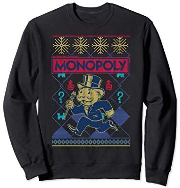 Monopoly Christmas Ugly Sweater Style Felpa