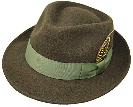 Doyle Alpaca Premium - Cappelli Fedora a Forma di Goccia - Feltro di Lana di Alpaca - Piuma Rimovibile – Ripiegabile per Viaggio - Resistente all'Acqua - Unisex - 58cm Verde Muschio