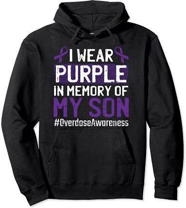 I Wear Purple For My Son Overdose Awareness Ribbon Felpa con Cappuccio