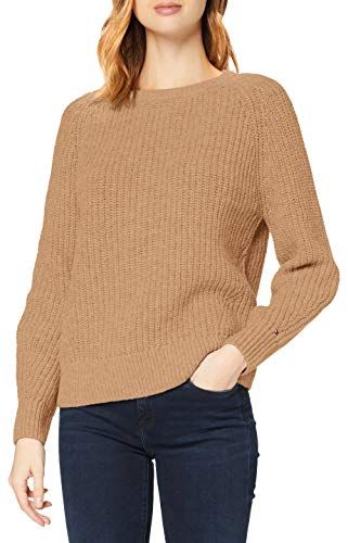 Rib Open-nk Sweater 3/4 LS Maglione, Timeless Camel, XS Donna