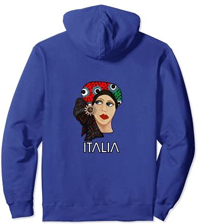 BELLA DONNA ITALIANA CON CAPPELLO, ORECCHINI E OCCHI GRANDI Felpa con Cappuccio