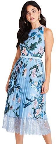 Rori Blue Floral Midi Dress with Lace Vestito da Sera Donna, Blu (Multi 001), 40 (Taglia Produttore: 8)