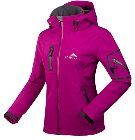 Giacca softshell da donna, antivento, impermeabile, per attività all'aperto, campeggio, escursionismo, con fodera in pile viola. S